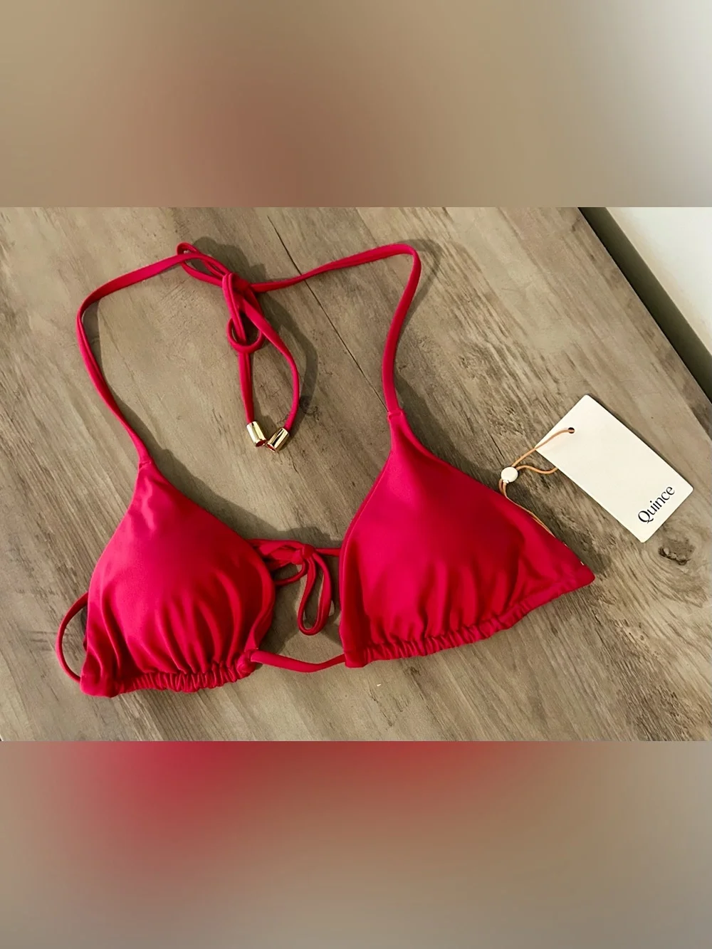 Quince NWT Fuchsia Pink Triangle Bikini Set High-Waisted Bottoms Size Medium